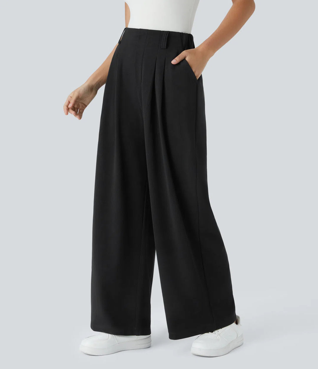 High Waisted Side Pocket Wide Leg Waffle Work Pants