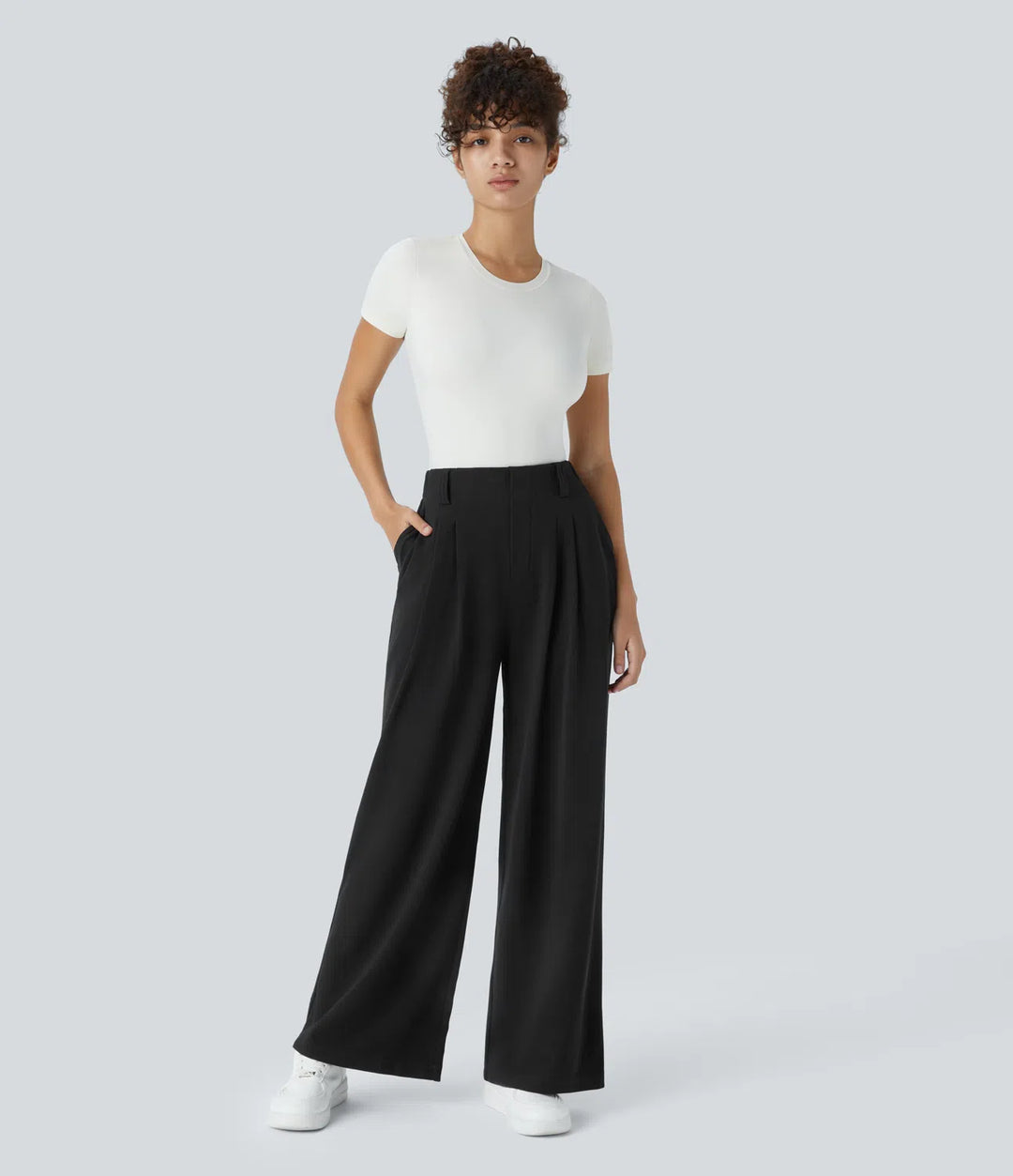 High Waisted Side Pocket Wide Leg Waffle Work Pants