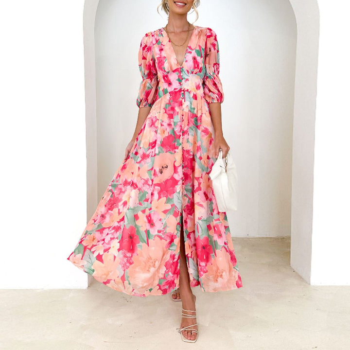 Sweet Pink V-Neck Maxi Dress