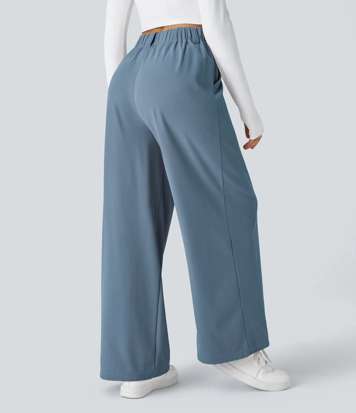 High Waisted Side Pocket Wide Leg Waffle Work Pants