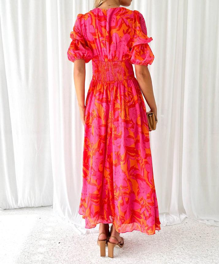 Rose Red Short Sleeve Maxi Dress