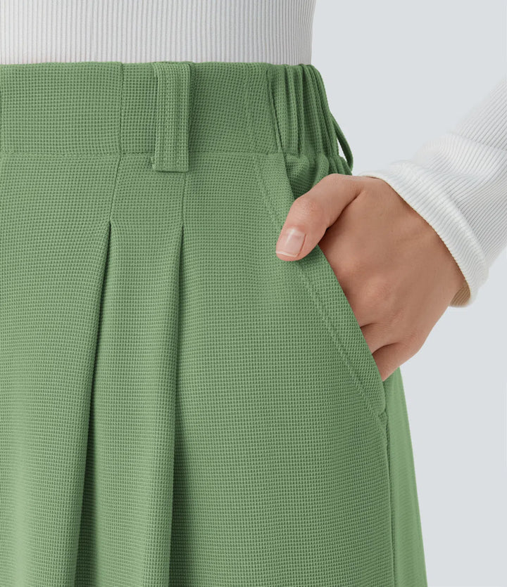 High Waisted Side Pocket Wide Leg Waffle Work Pants
