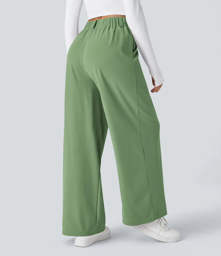 High Waisted Side Pocket Wide Leg Waffle Work Pants