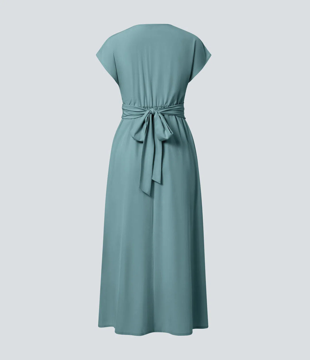 Breezeful™ V Neck Short Sleeve Side Pocket Tie Back Quick Dry Midi Casual Dress