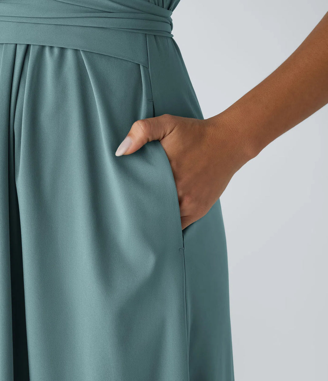 Breezeful™ V Neck Short Sleeve Side Pocket Tie Back Quick Dry Midi Casual Dress