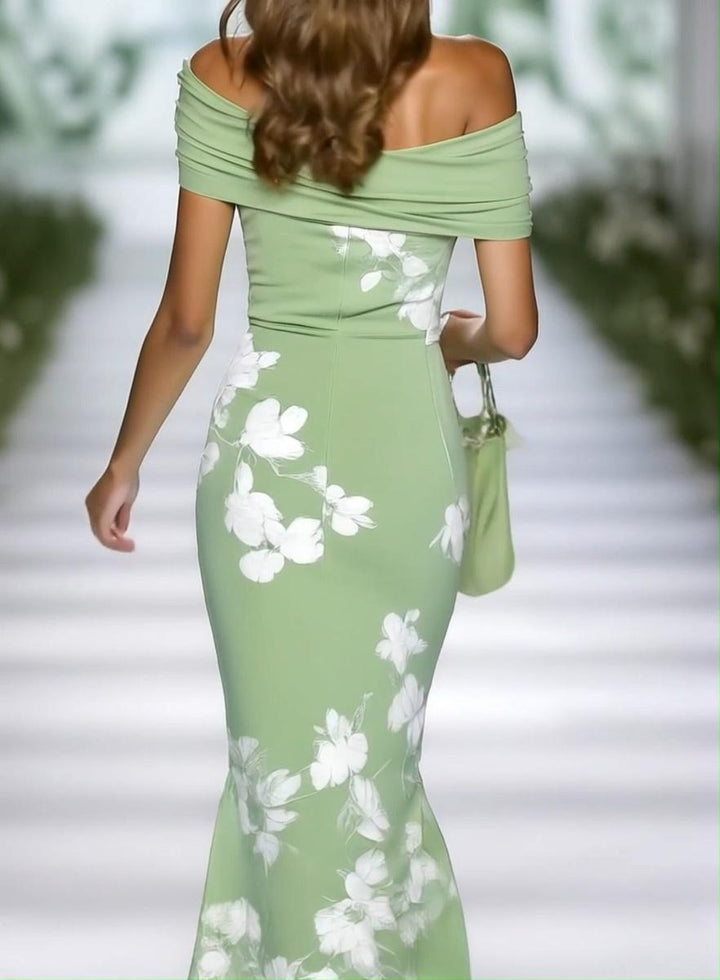 Fresh Short Sleeve Green Maxi Dress