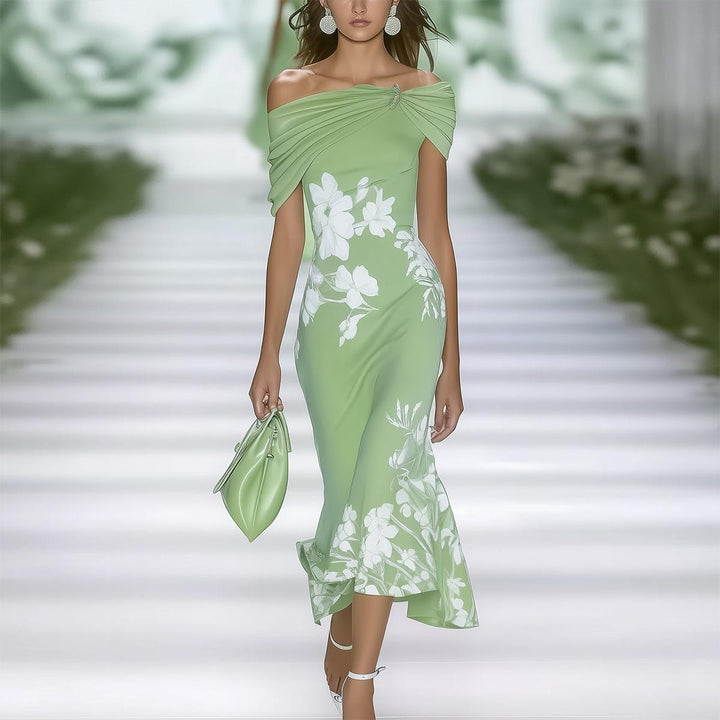 Fresh Short Sleeve Green Maxi Dress
