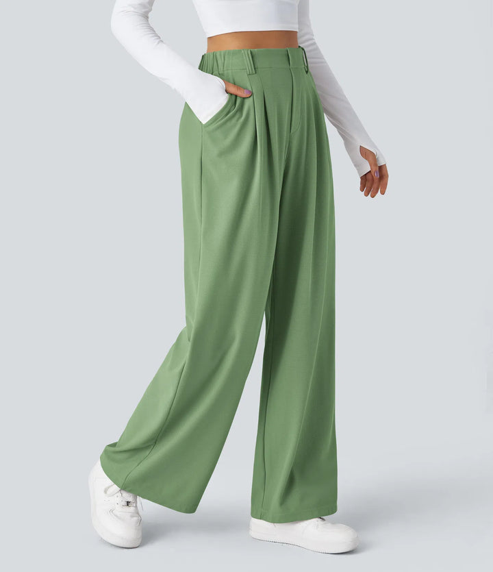 High Waisted Side Pocket Wide Leg Waffle Work Pants
