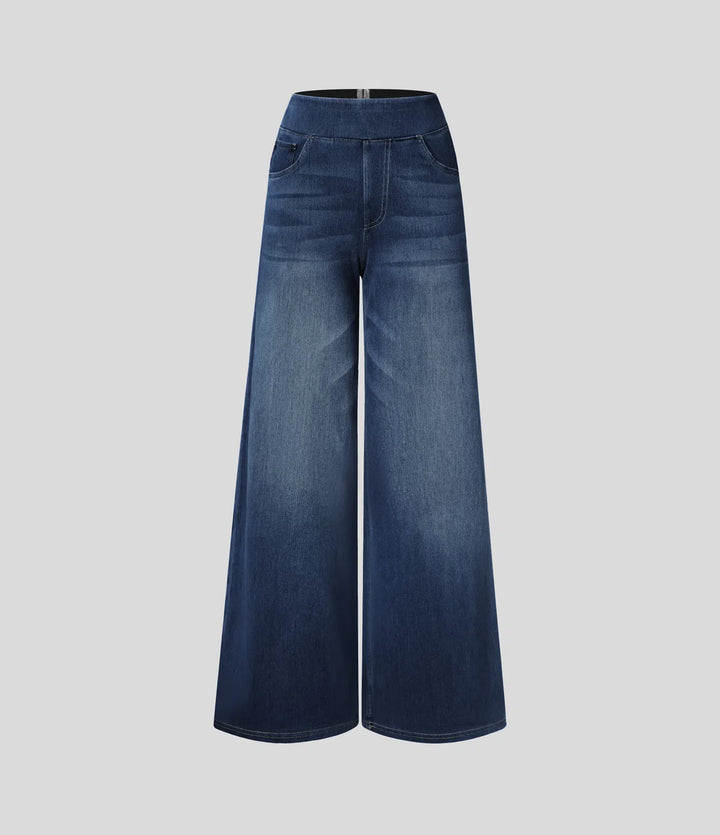 Halara Flex™ High Waisted Multiple Pockets Baggy Wide Leg Washed Stretchy Knit Casual Jeans