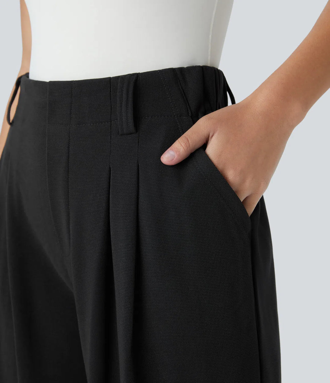High Waisted Side Pocket Wide Leg Waffle Work Pants