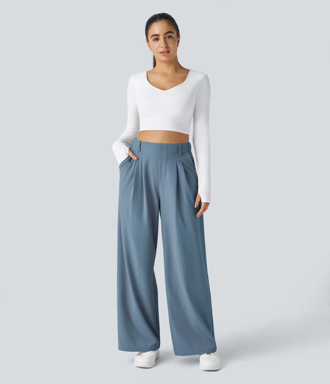 High Waisted Side Pocket Wide Leg Waffle Work Pants