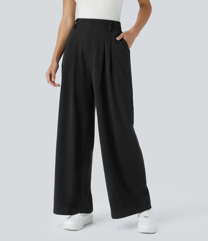 High Waisted Side Pocket Wide Leg Waffle Work Pants