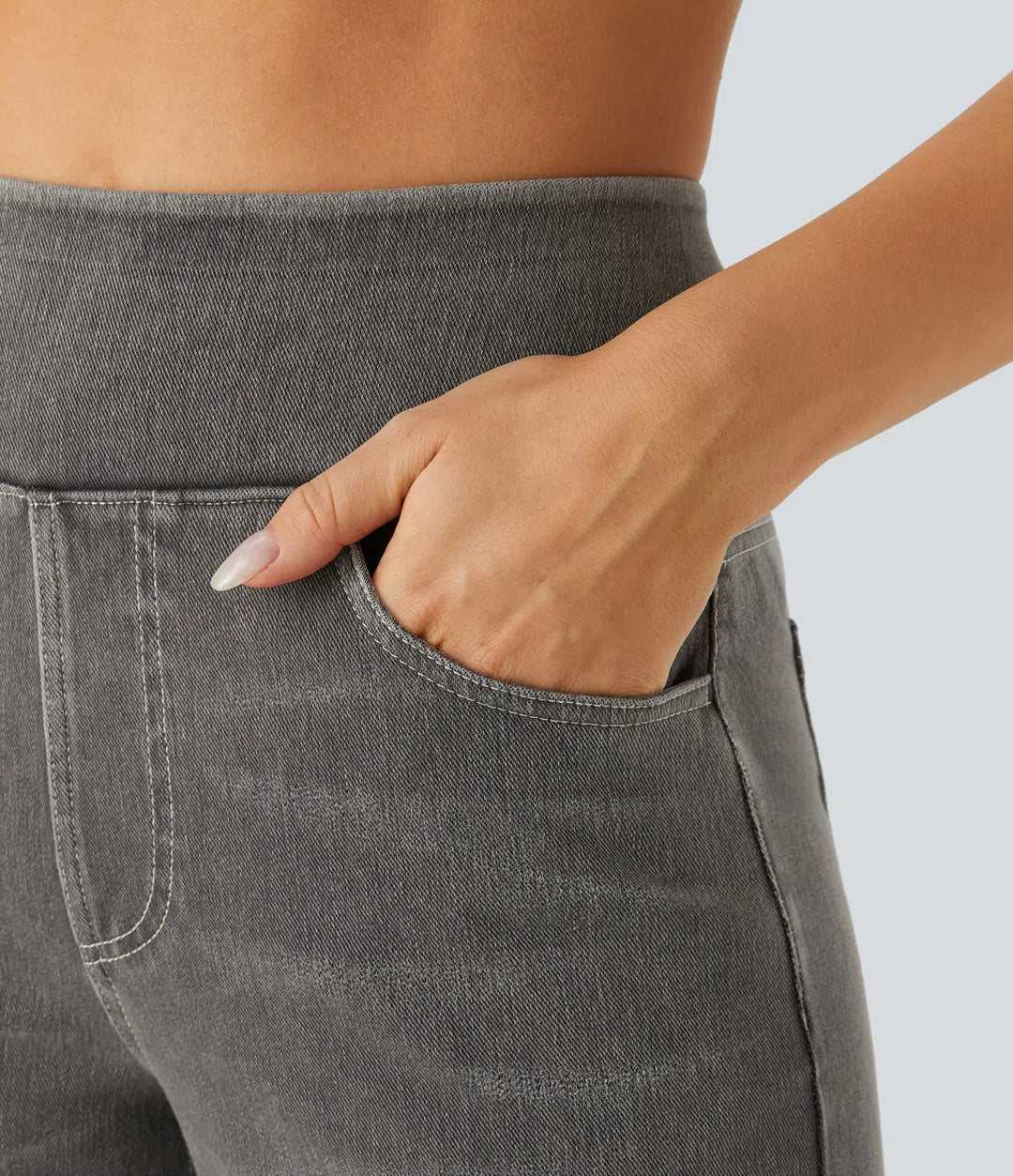 Halara Flex™ High Waisted Multiple Pockets Baggy Wide Leg Washed Stretchy Knit Casual Jeans