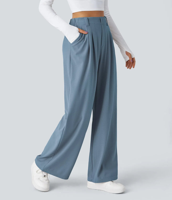 High Waisted Side Pocket Wide Leg Waffle Work Pants