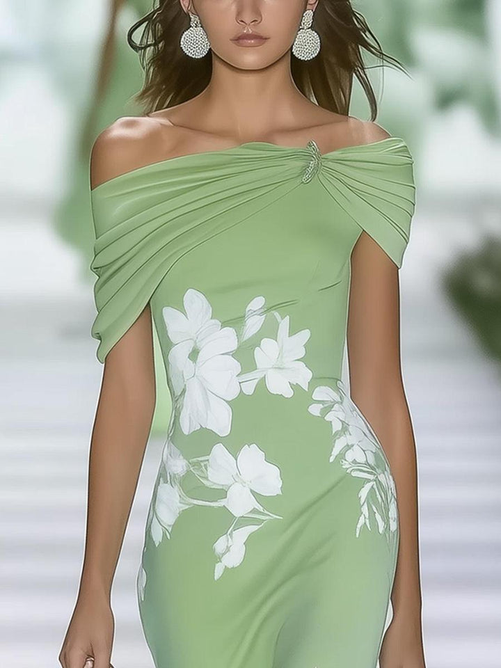 Fresh Short Sleeve Green Maxi Dress