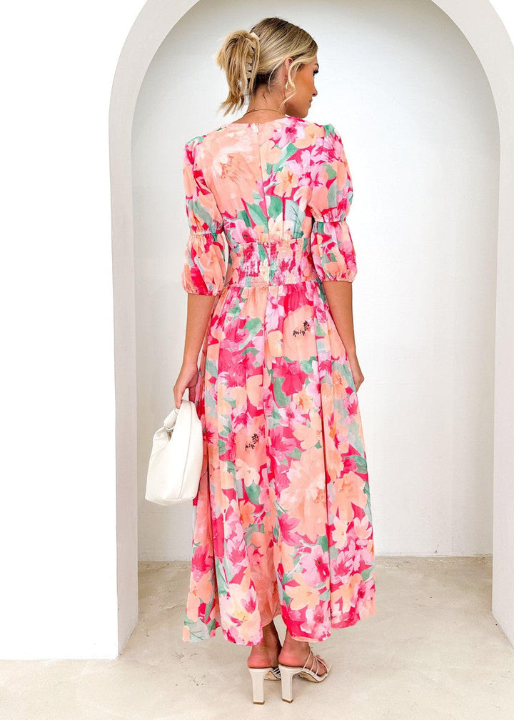 Sweet Pink V-Neck Maxi Dress